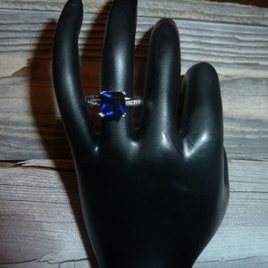 Sapphire Stone Ring 925 Princess Cut Silver 18KGF